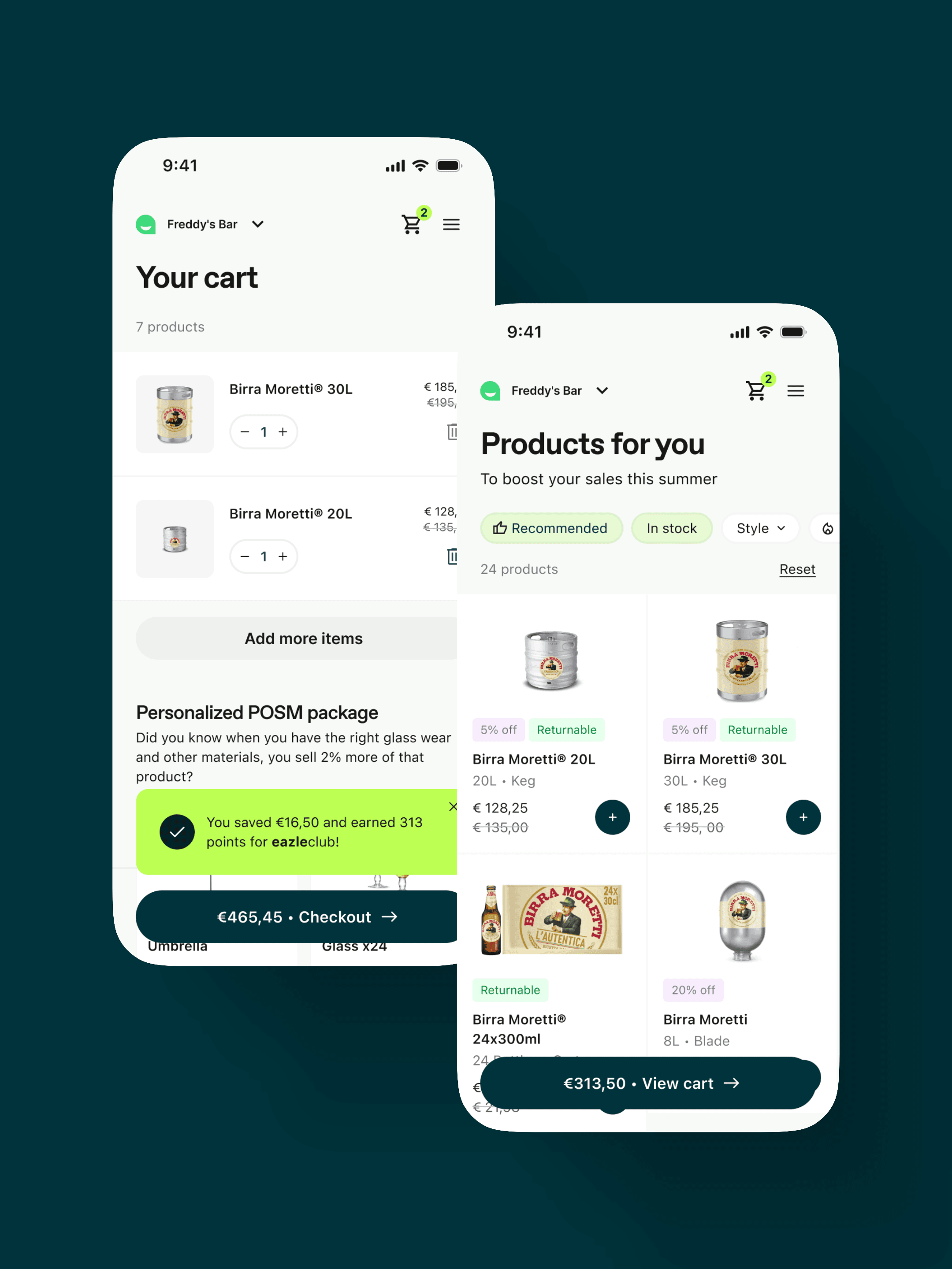 eazle product list and cart