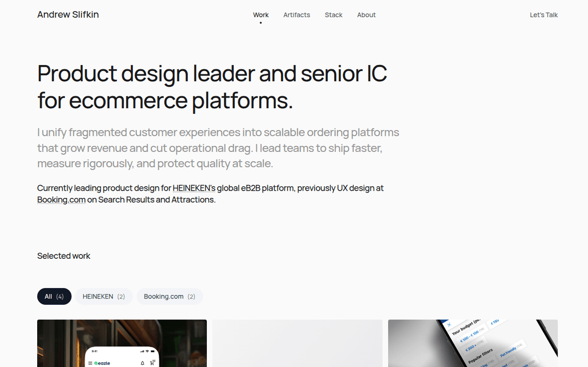 v1 homepage — Card grid and case studies