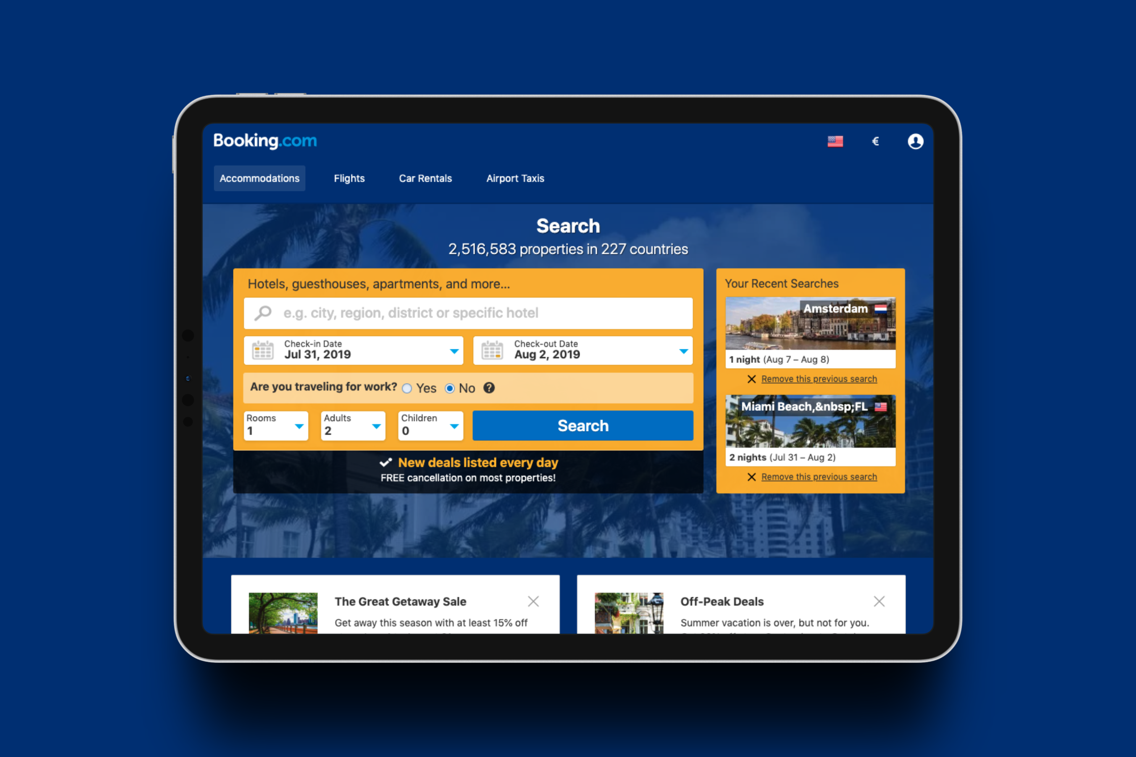 Booking.com tablet before
