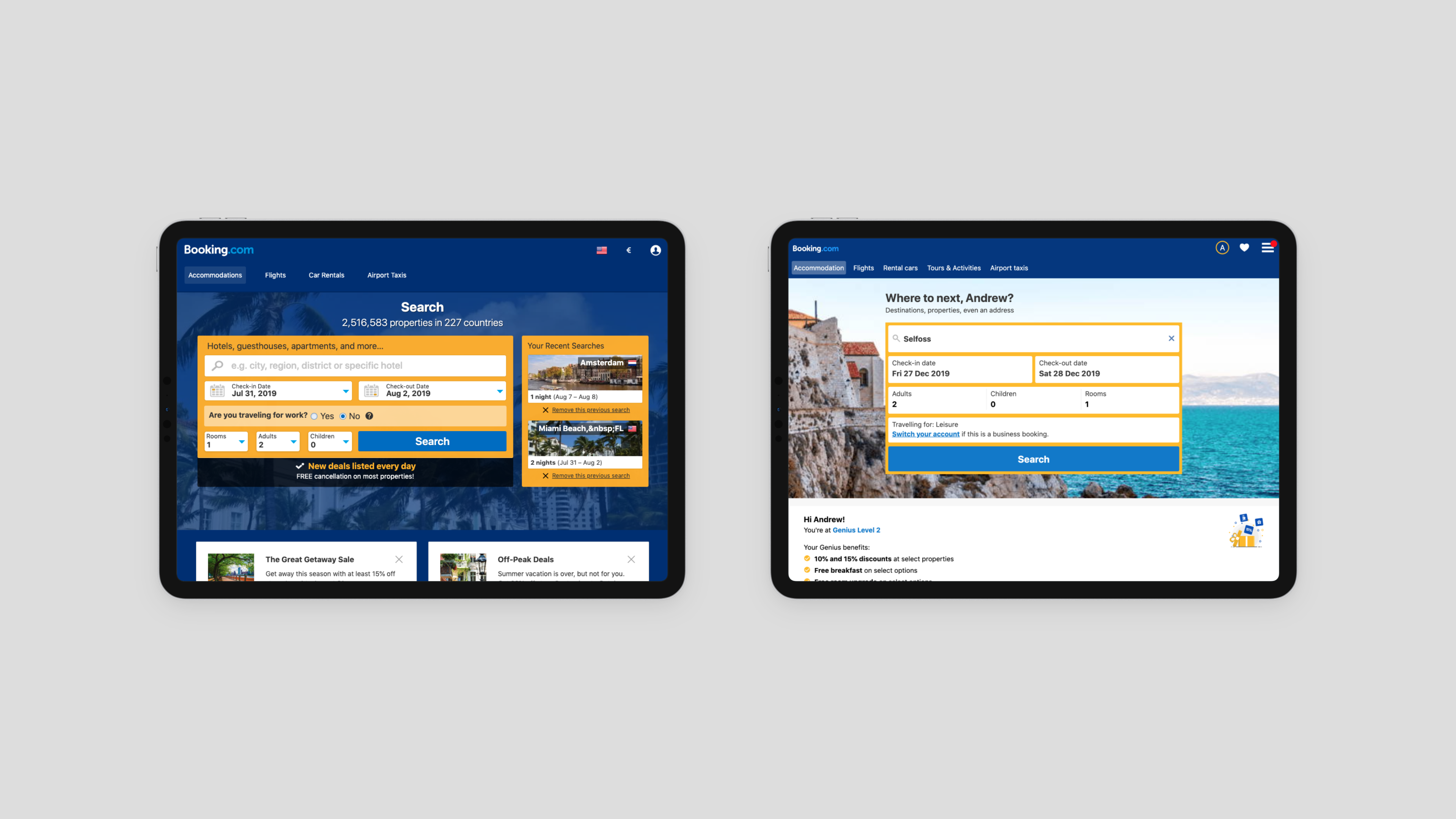 Tablet migration home page before and after